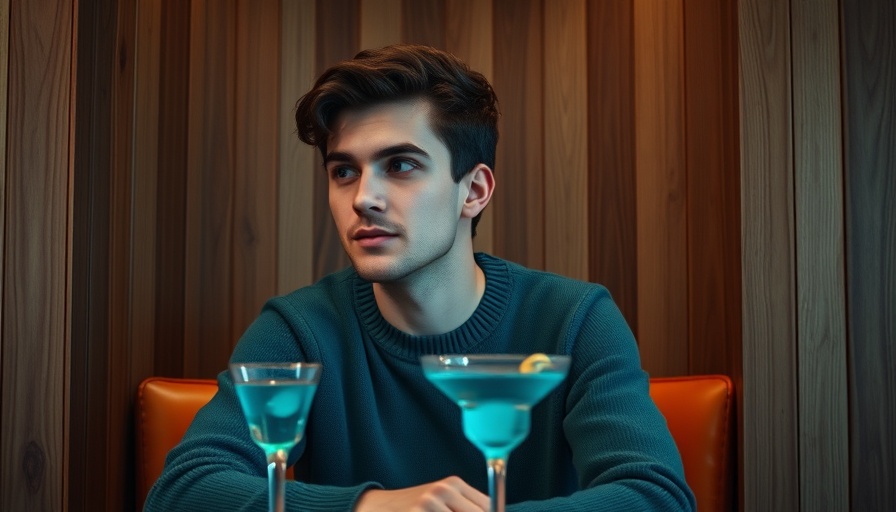 Young man with cocktails in a wooden cube setting.
