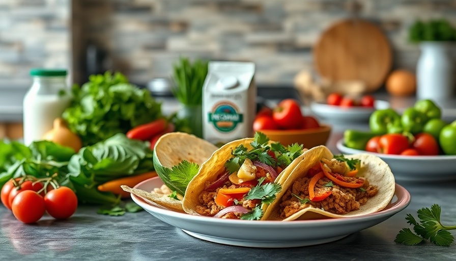 Assorted vegan meal kit and tacos with fresh ingredients