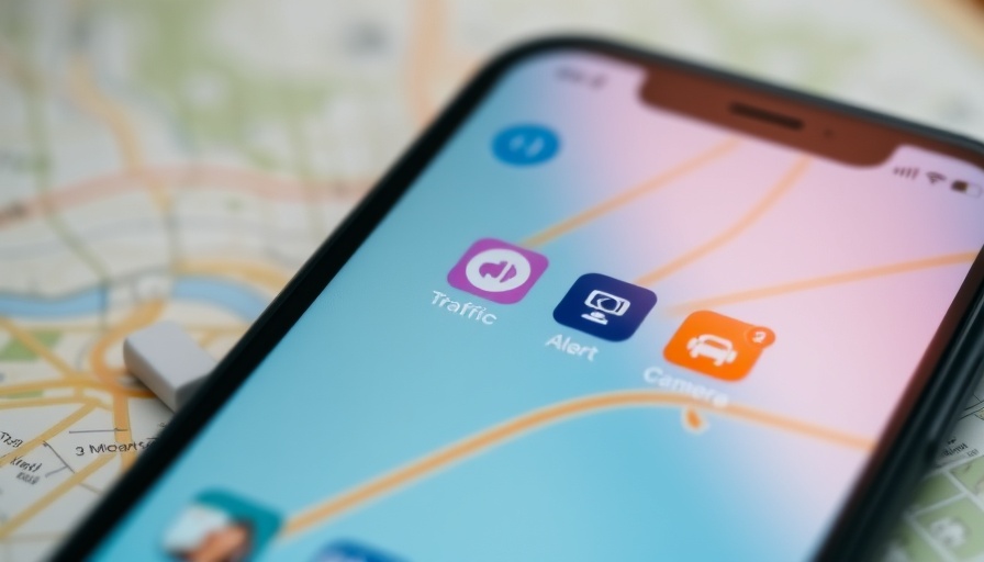 Waze heads-up display app on smartphone with map background.