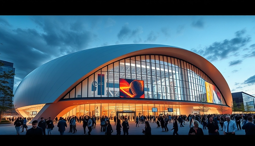 Modern convention center with futuristic architecture during MWC 2025 event.