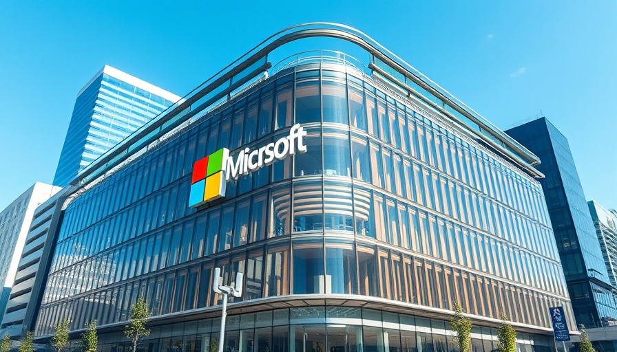 Exterior of Microsoft's modern building, large logo, daylight.