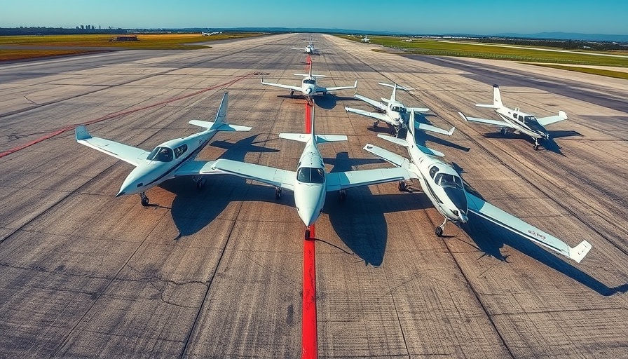 Aerial view of two small, parked airplanes, best used six seaters.