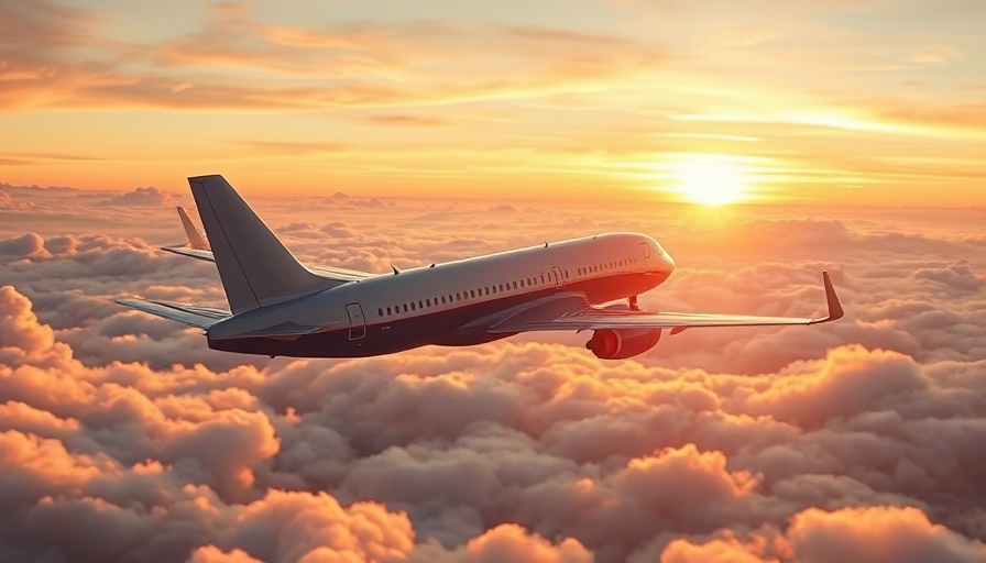 Commercial airplane gliding over clouds at sunset