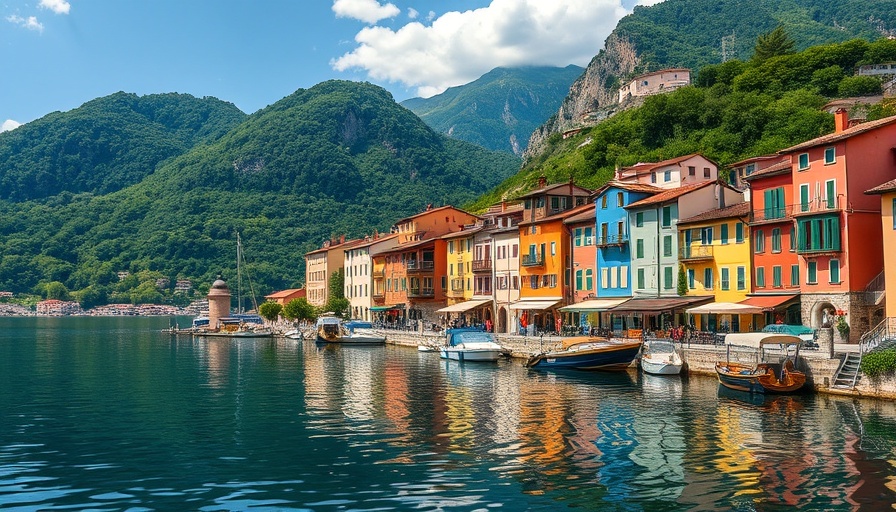 Italian village by lake with colorful houses, Vogue Business Global Summit.