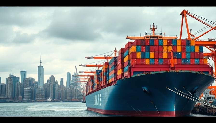 Container ship at port city skyline - How tariffs impact the fashion industry.
