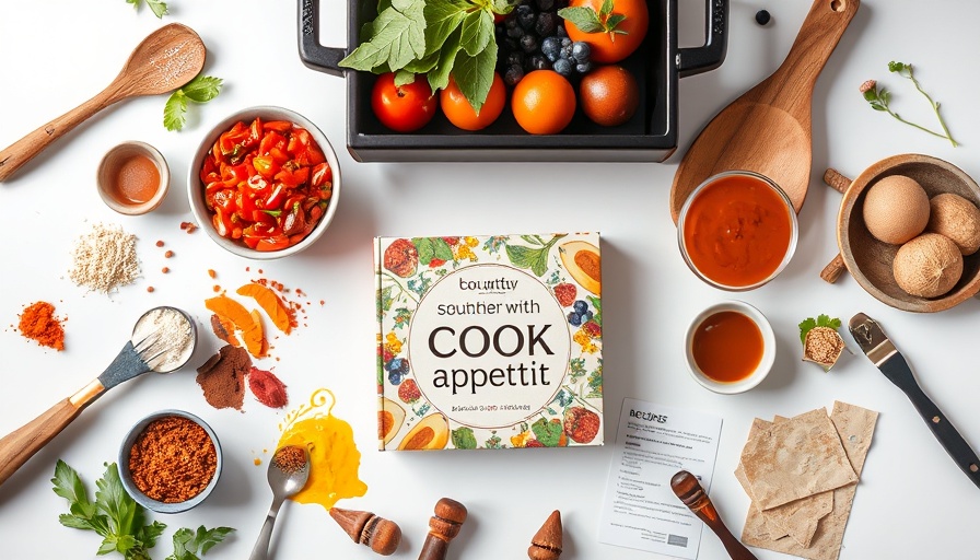 Assorted ingredients and Cook With Bon Appétit box on white surface.