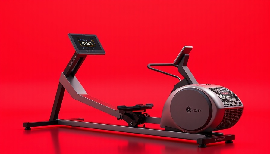 Sleek compact rowing machines displayed against a red background.