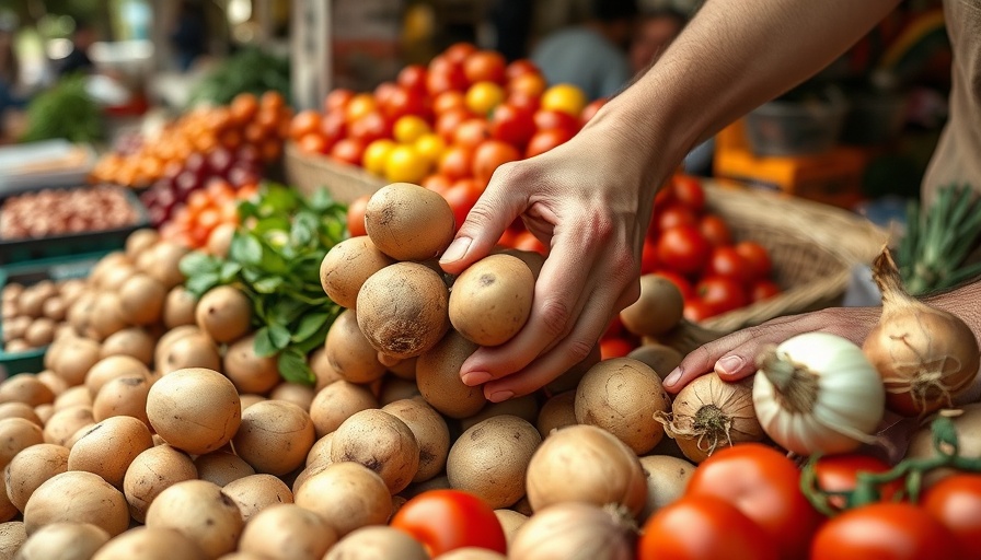 Hands sorting potatoes, emphasizing potatoes and diabetes risk.