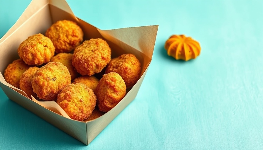 Plant-based nuggets in a tray on turquoise background