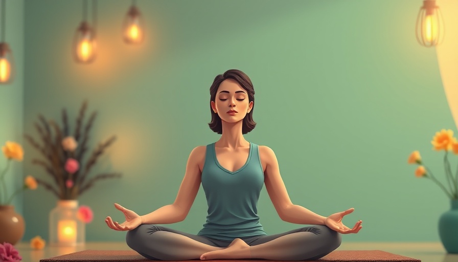 Woman meditating in yoga with serene ambiance, focusing on breath.