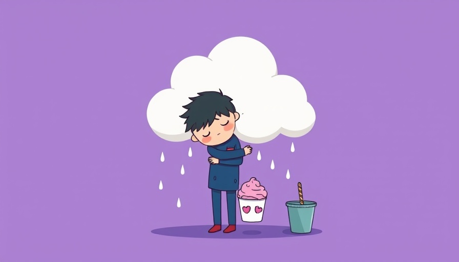 Illustration of overcoming loneliness with a sad cloud hugging a person