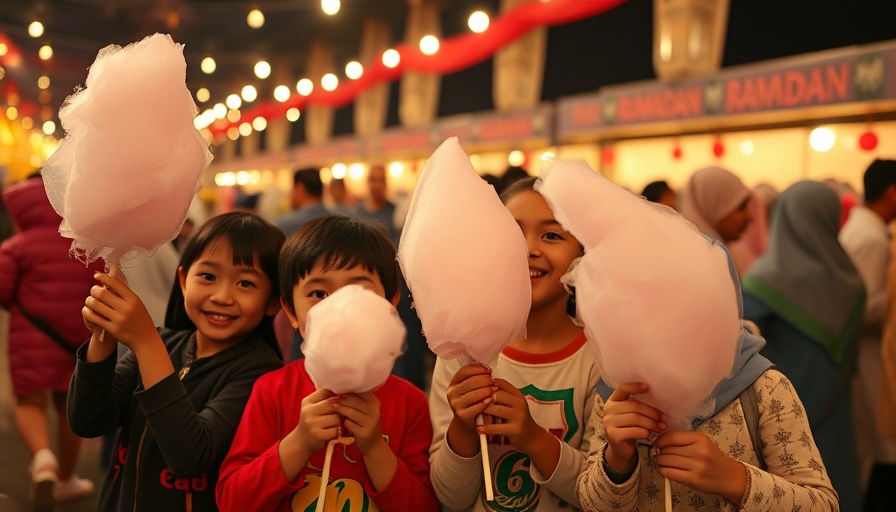 Children enjoying cotton candy at Ramadan event in America.
