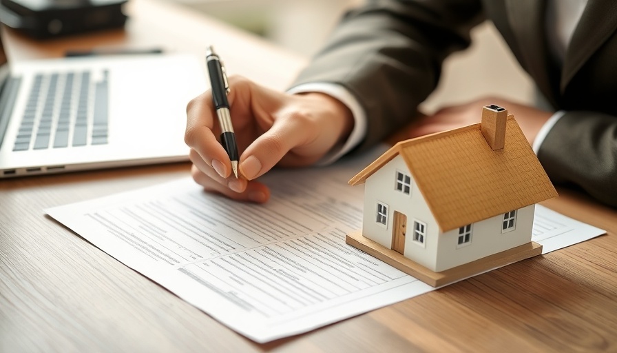 Professional handling mortgage paperwork with house model, mortgage interest deduction.