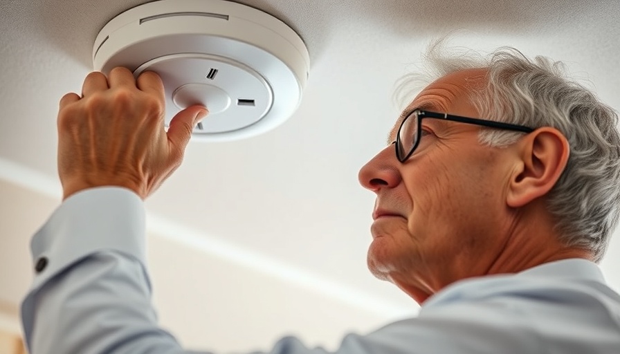 Man checking fire alarm going off for no reason.