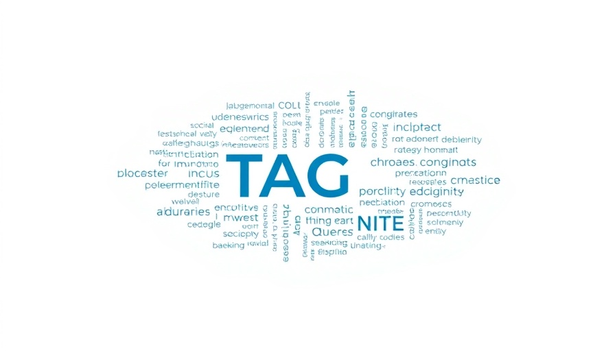 Minimalistic tag cloud graphic with a blue line.