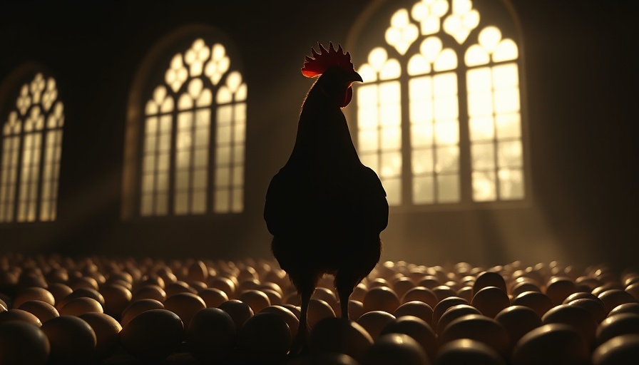 Silhouetted chicken with eggs symbolizing bird flu mutation threat.