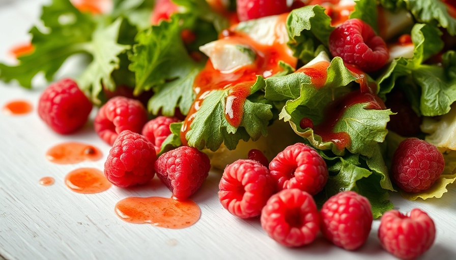 Raspberry Vinaigrette Dressing Recipe with fresh salad and berries.