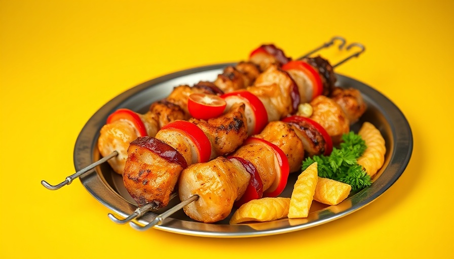 Best Kebabs in Paris on metal plate with vibrant toppings.