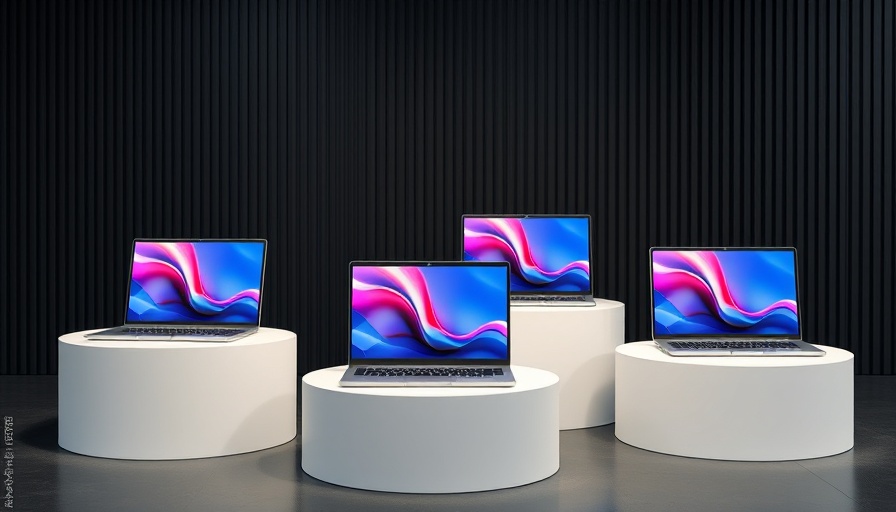 Three laptops with vibrant displays on platforms, showcasing NIMO N172 laptop performance.