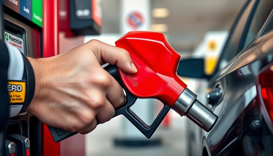 Close-up of hand holding red gas nozzle, refueling car.
