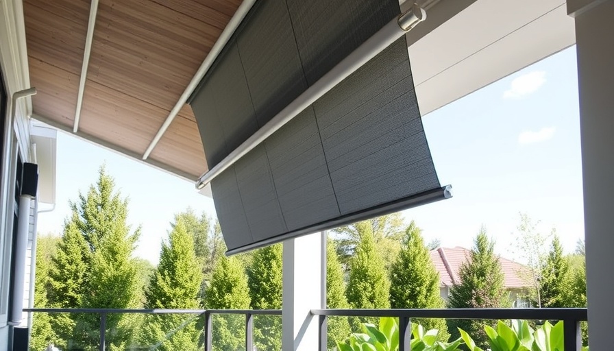 Modern gray roll-up shade on a porch, Best Outdoor Shades 2025