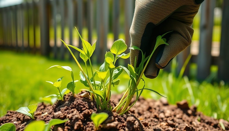 Gloved hand with weeds illustrates 'When to Put Down Pre-emergent Herbicides'