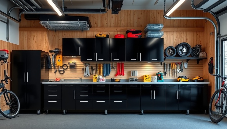Efficient garage storage systems with cabinets and racks.