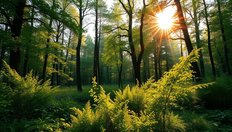 Neurodiversity-informed meditation audio in tranquil forest with gentle sunlight.