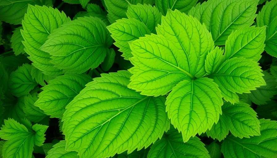 Vibrant horseradish leaves in a home garden.