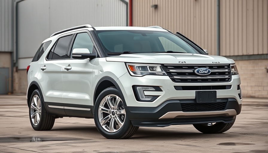White Ford SUV with product recall warning sign for Ford vehicle engine fire recall