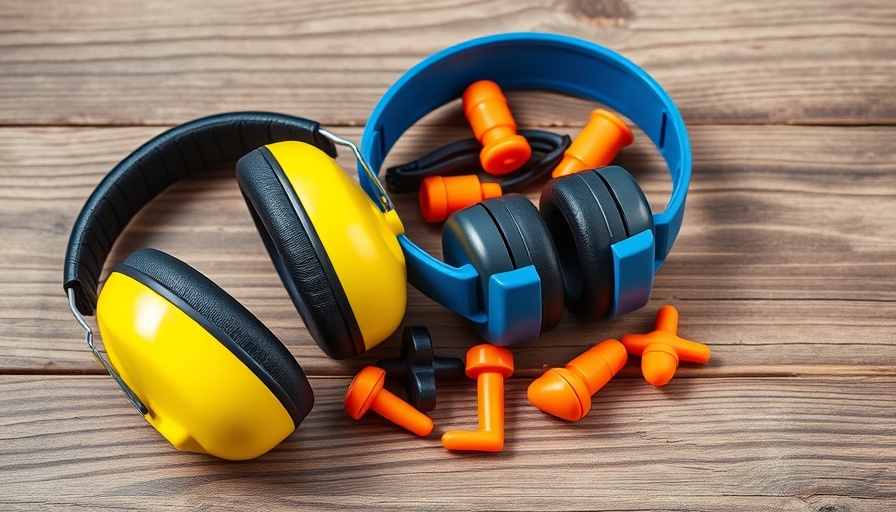 Assorted ear protection options for mowing on wood surface