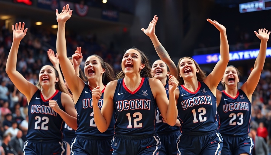 UConn basketball championship celebration with team elation.