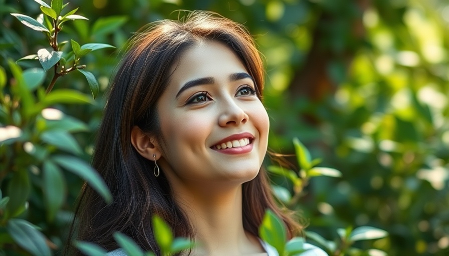 Meditation for Pain Management: calm smiling woman in nature.