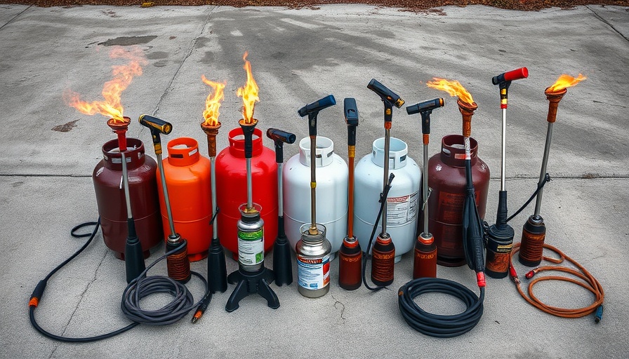 Different types of best weed torches on concrete.