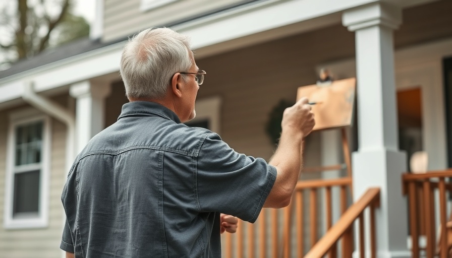 Man painting house exterior in trending neutral color, 2025.