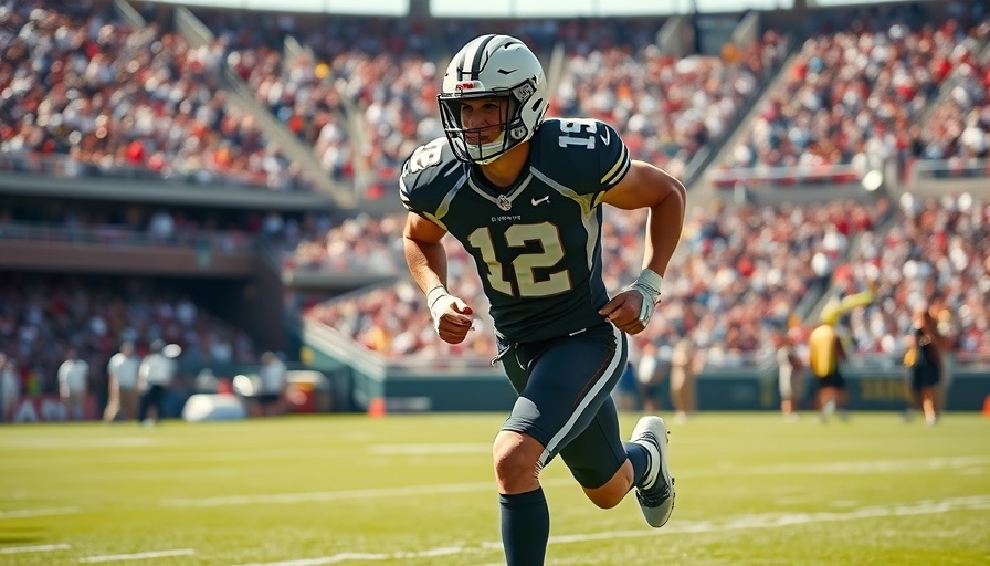 Football player in action on field during game.