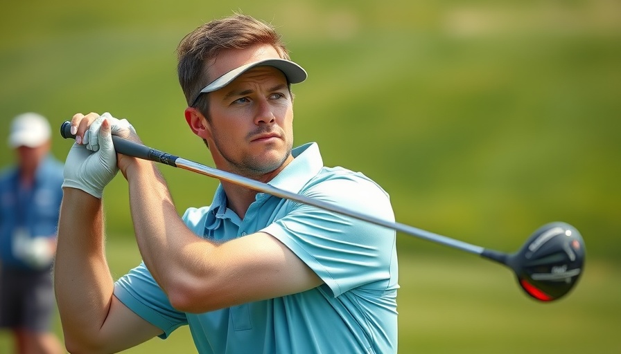 Focused golfer swings club on lush fairway at Masters Golf 2025.