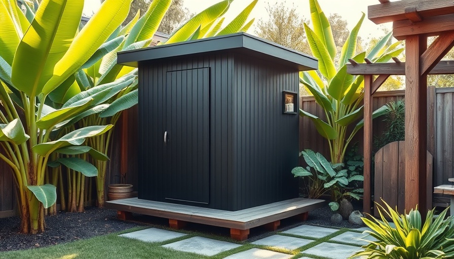Modern backyard sauna construction with vibrant greenery