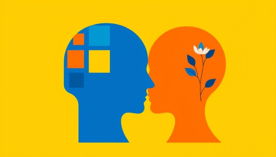 Illustration of mindfulness and autism with two heads and symbols