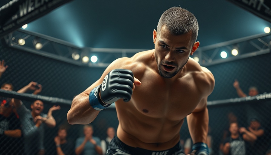 UFC 314 Volkanovski vs. Lopes fighter ready in the cage, dramatic scene.