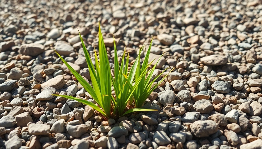 Weed Killers for Gravel: green weed on multicolored gravel