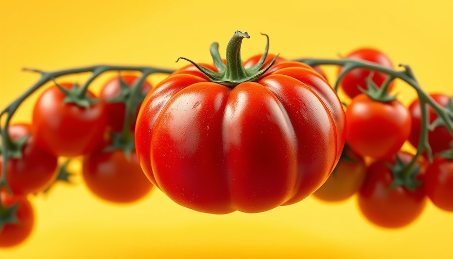 Loewe Tomato Clutch amidst colorful tomatoes with soft yellow background.
