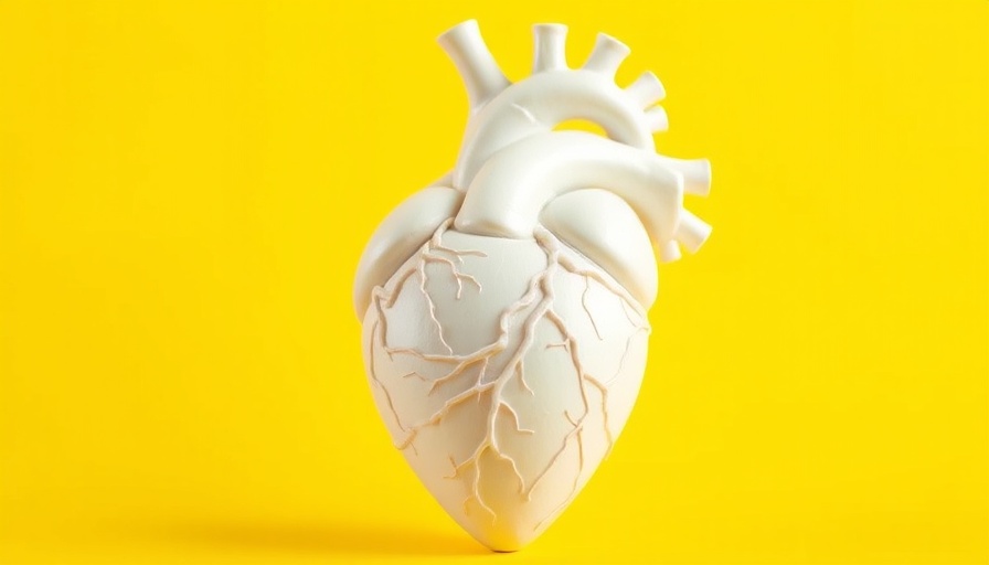3D model of a white heart on yellow background, highlighting angioplasty risks.