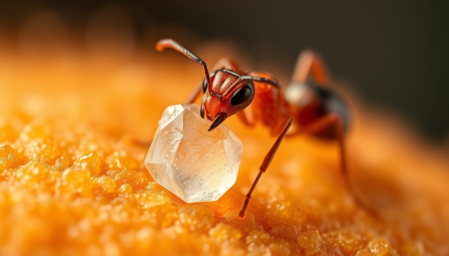 Close-up of sugar ant carrying sugar crystal, macro shot.