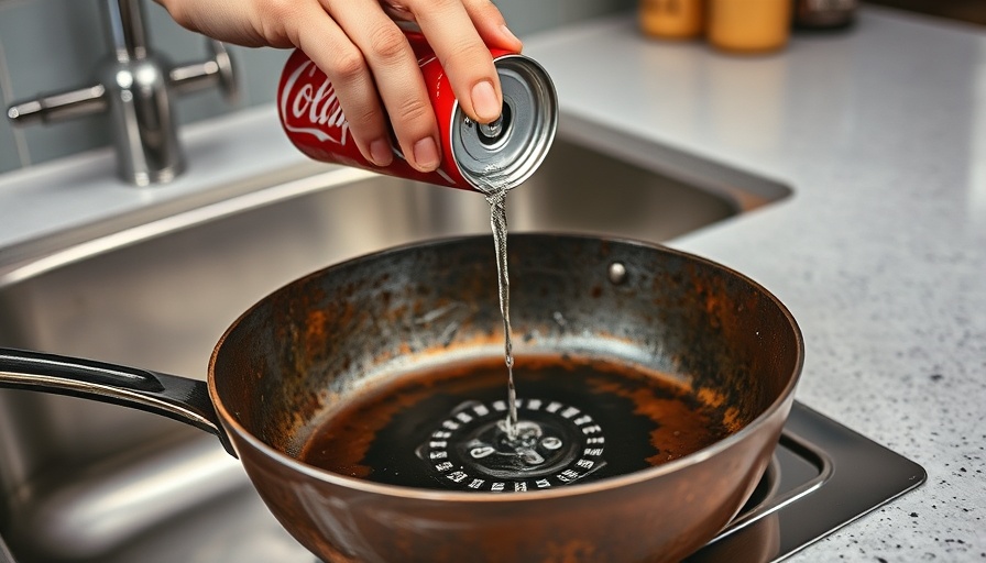 Coca-Cola hack cleaning rusty pan in modern kitchen.
