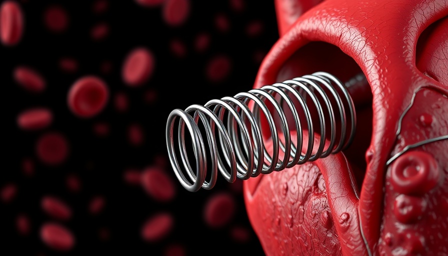 3D heart stent and artery cross-section illustrating blood flow