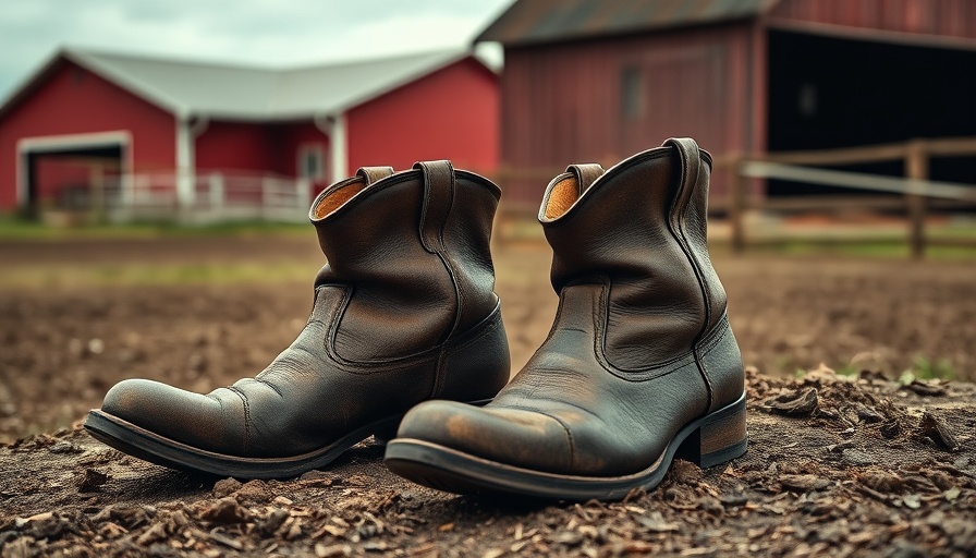Worn cowboy boots in a rustic barnyard setting, highlighting weight.