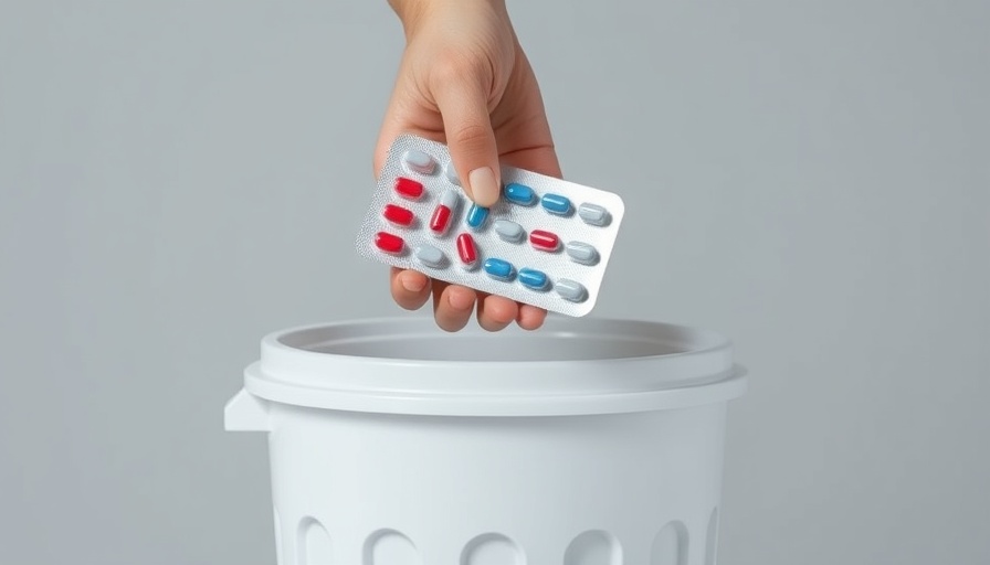 Pills over garbage bin warning on items that will ruin your septic tank.