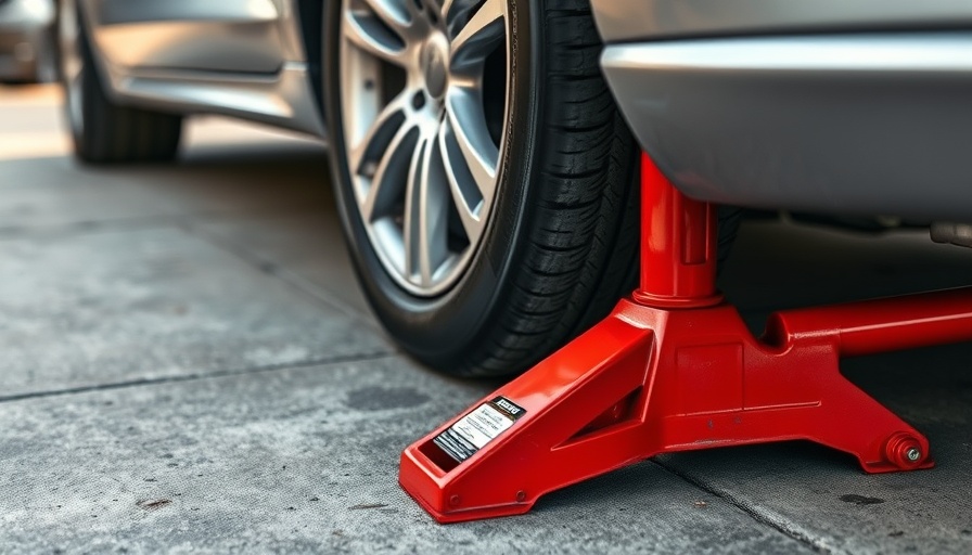 Choosing the Right Car Jack: Red hydraulic jack lifting a car outdoors.
