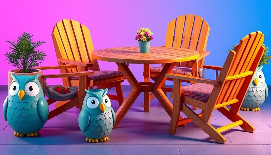 Wayfair patio set discount promotion with furniture and owl planters.
